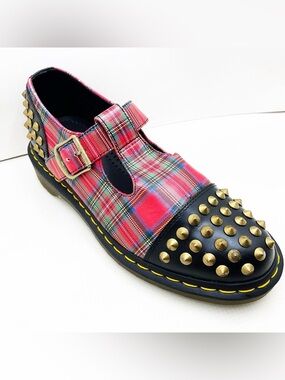 {Dr. Martens} Liliha Studded Tartan T-Bar shoes